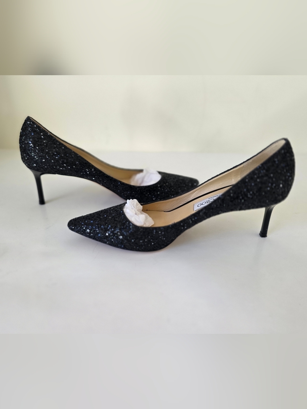Jimmy Choo Black Glitter Pumps EU 39 US 8.5 Wedding Prom Graduation Heels - Picture 4 of 12